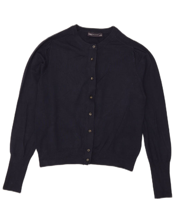 Marks & Spencer Womens Crop Cardigan Sweater UK 10 Small Navy Blue Viscose