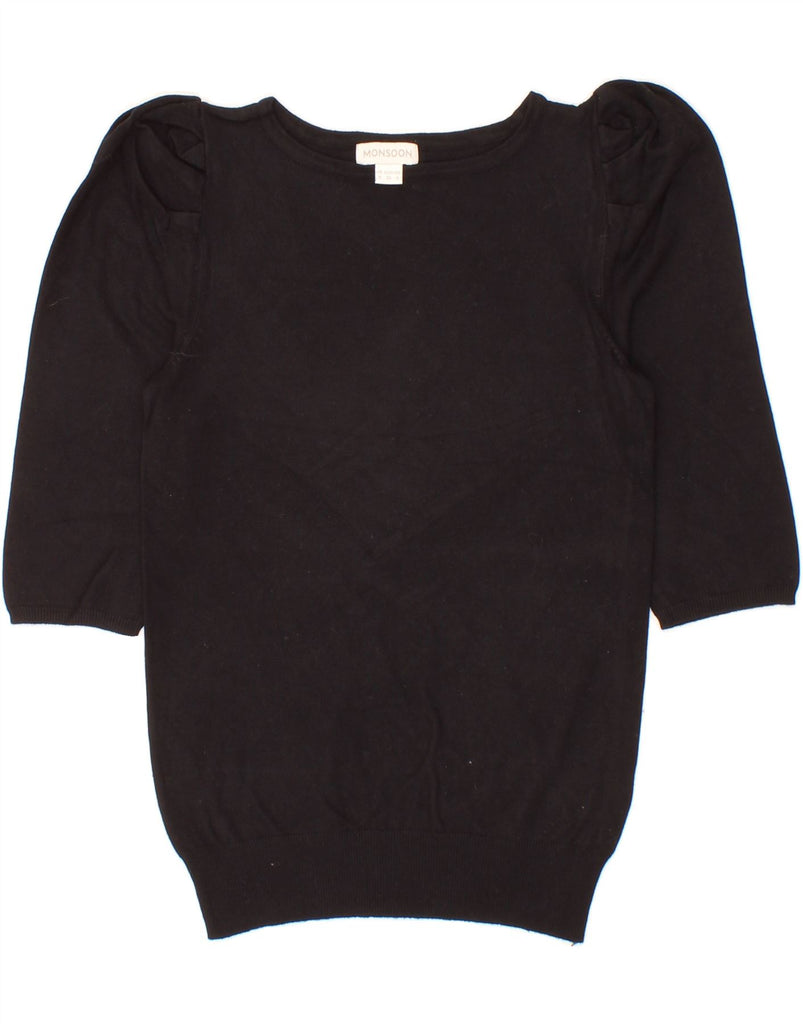 MONSOON Womens 1/2 Sleeve Boat Neck Jumper Sweater UK 8 Small  Black Vintage Monsoon and Second-Hand Monsoon from Messina Hembry 