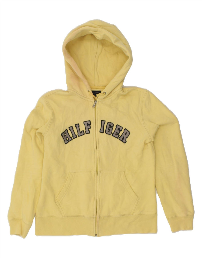 TOMMY HILFIGER Womens Graphic Zip Hoodie Sweater UK 10 Small Yellow Cotton | Vintage Tommy Hilfiger | Thrift | Second-Hand Tommy Hilfiger | Used Clothing | Messina Hembry 