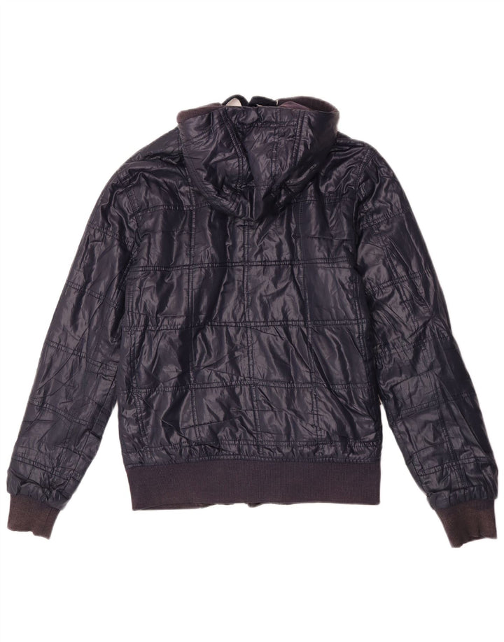 Zara Mens Hooded Bomber Jacket UK 36 Small Navy Blue