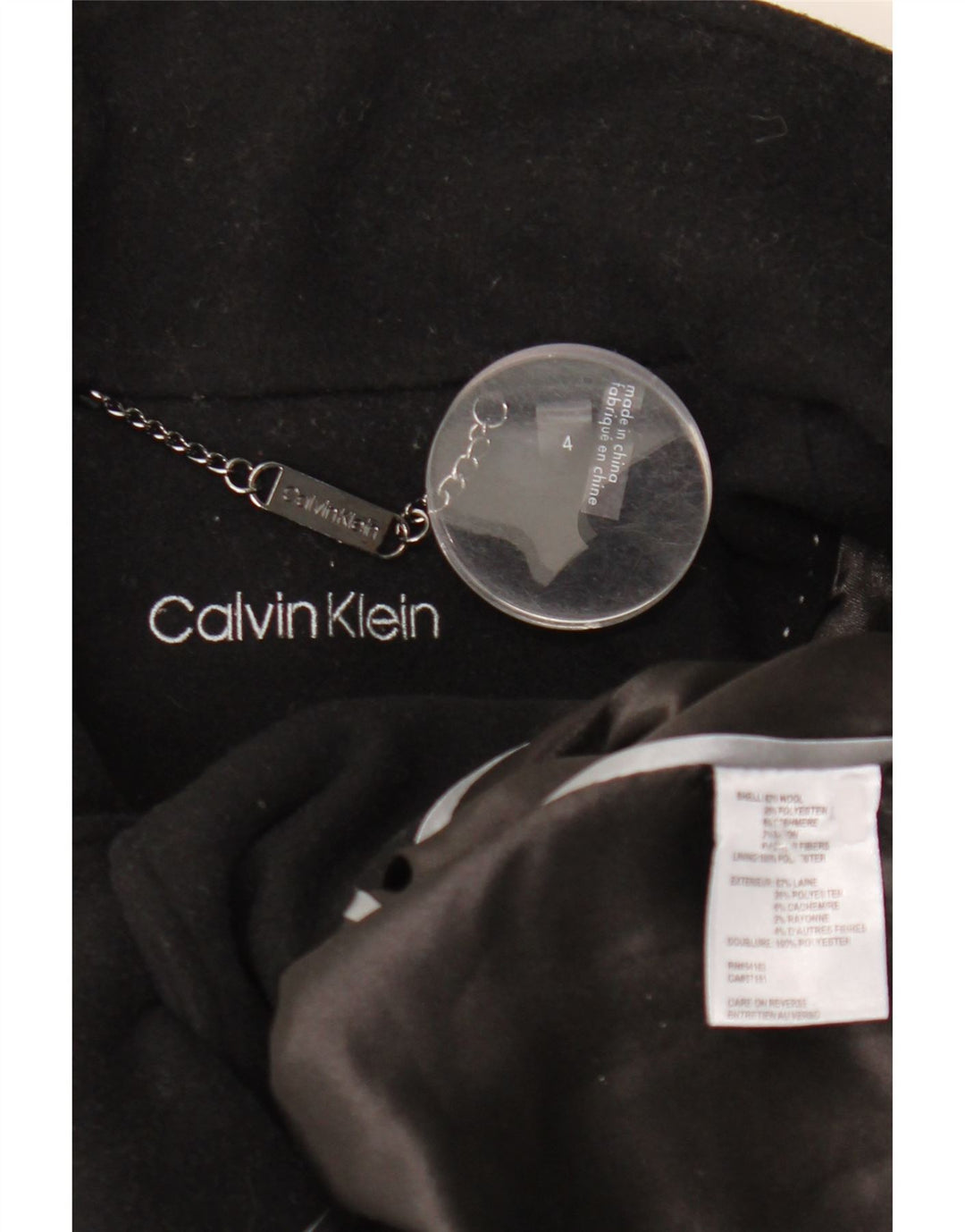 Calvin Klein Womens Overcoat US 4 Small Black Wool
