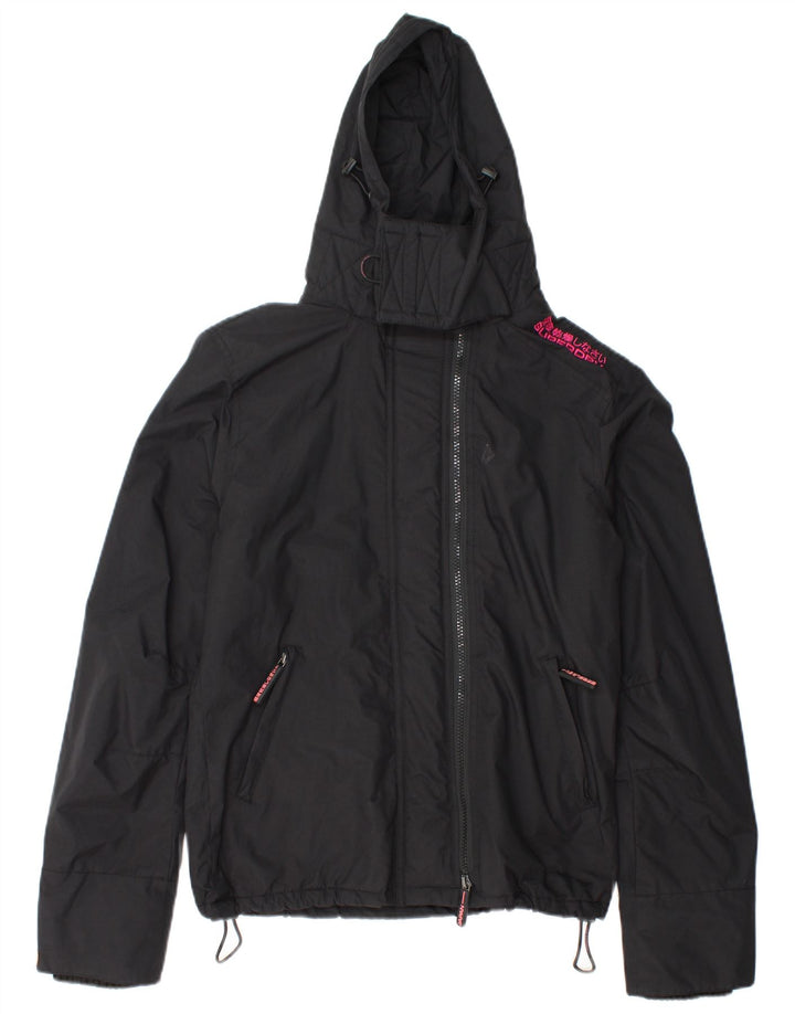 Superdry Womens Hooded Windbreaker Jacket UK 14 Large Black Nylon