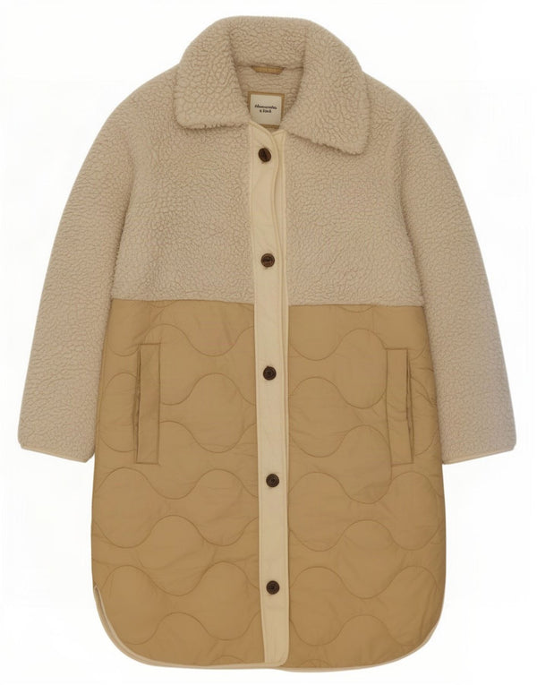 Abercrombie & Fitch Womens Oversized Padded Coat UK 6 XS Beige Colourblock