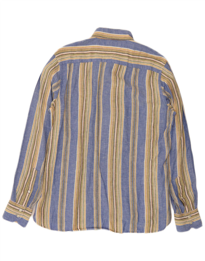 Tommy Hilfiger Mens Shirt Medium Blue Striped Linen
