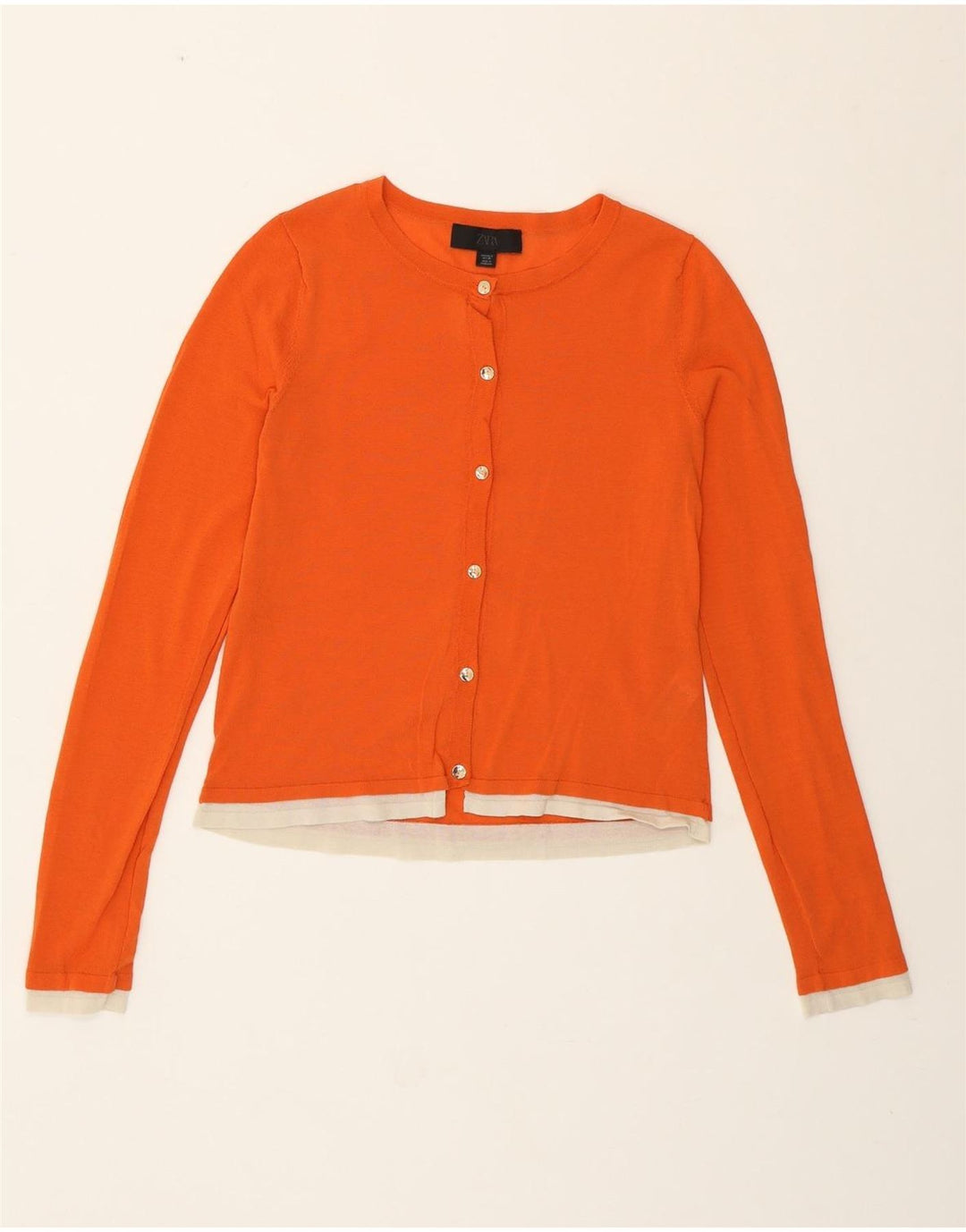 Zara Womens Crop Cardigan Sweater UK 10 Small Orange Colourblock Cotton