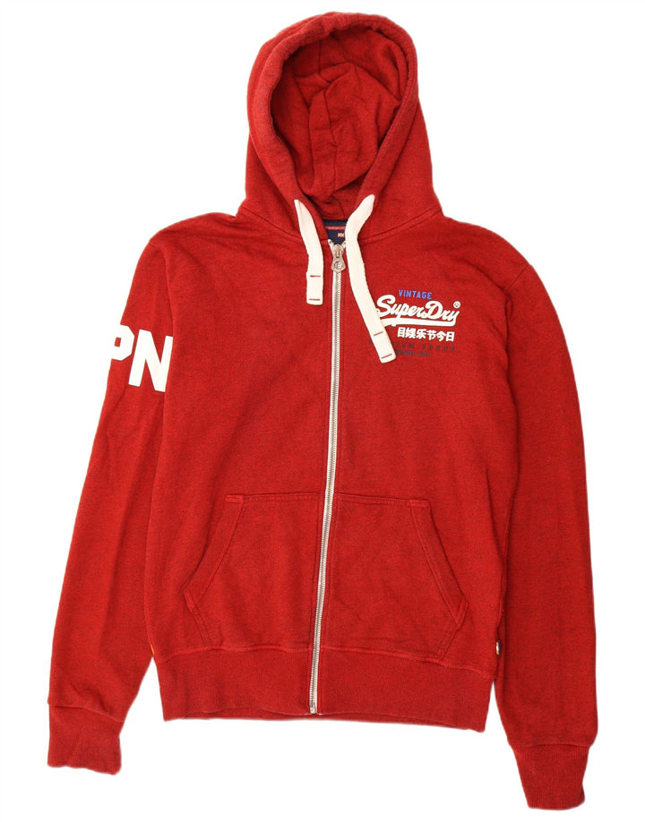 Superdry Mens Graphic Zip Hoodie Sweater Medium Red Cotton