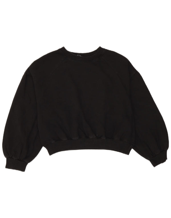 Zara Womens Crop Oversized Sweatshirt Jumper UK 14 Medium Black Cotton