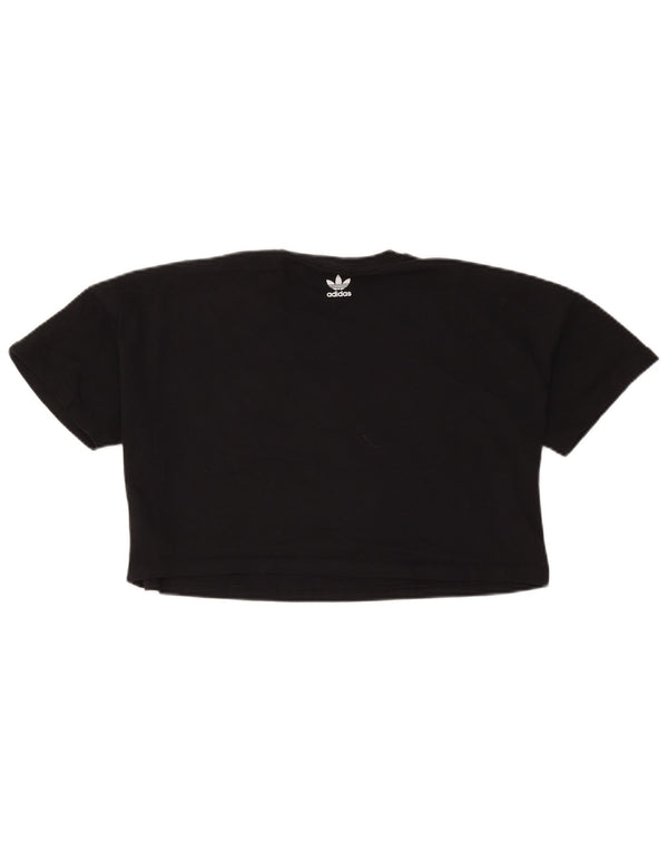 Adidas Womens Crop Oversized Graphic T-Shirt Top UK 8 Small Black Cotton