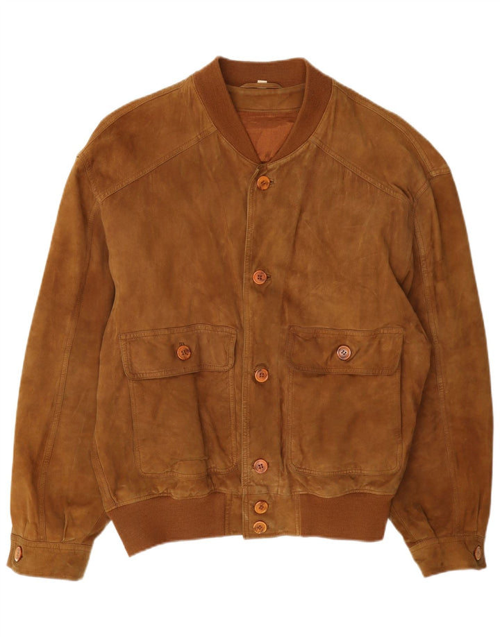 Vintage Mens Suede Bomber Jacket IT 46 Small Beige Leather