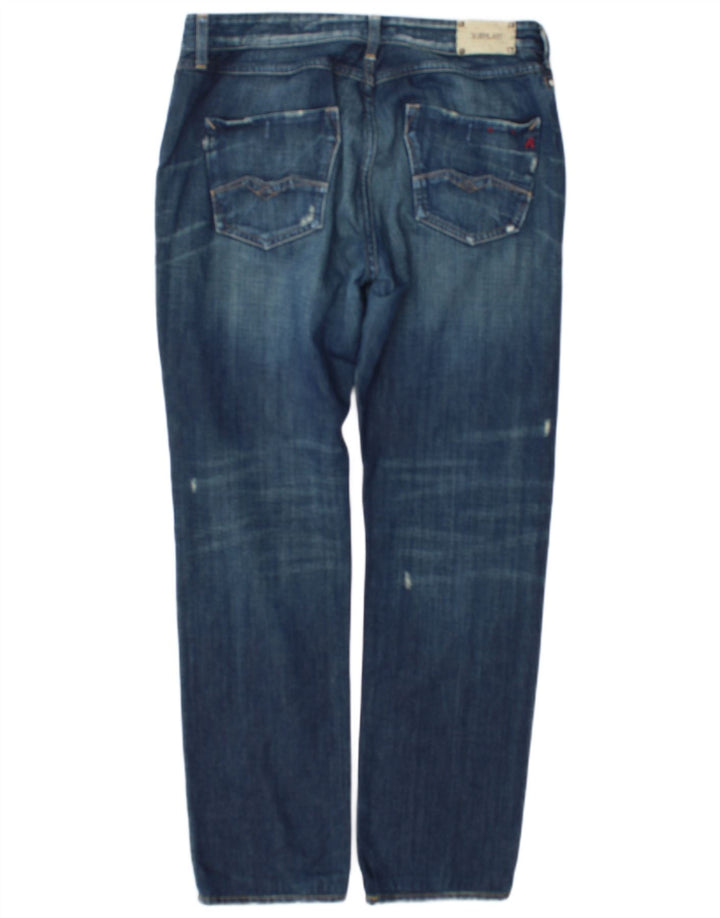 Replay Womens Distressed Straight Jeans W31 L34 Blue Cotton