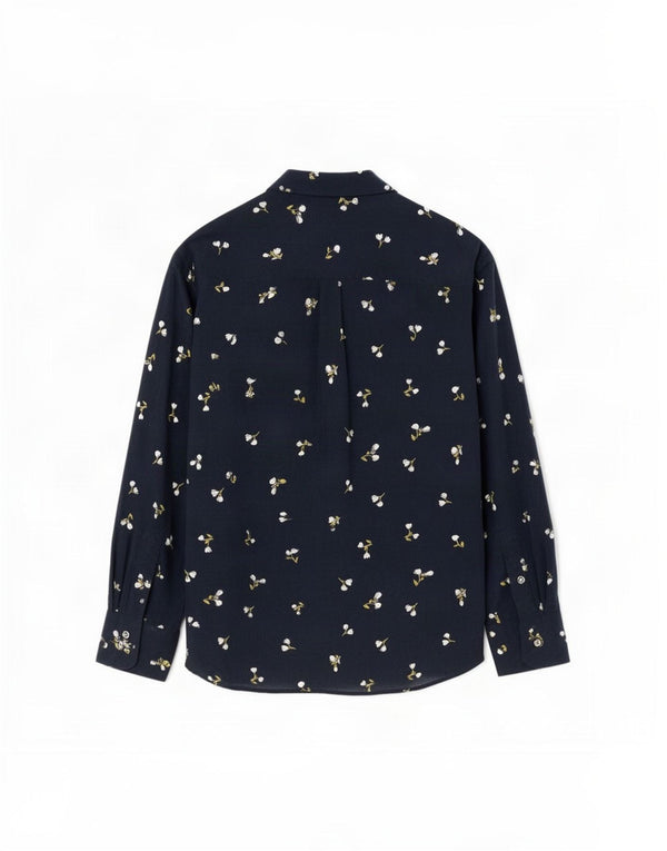 Marks & Spencer Womens Shirt UK 10 Small Navy Blue Floral Viscose