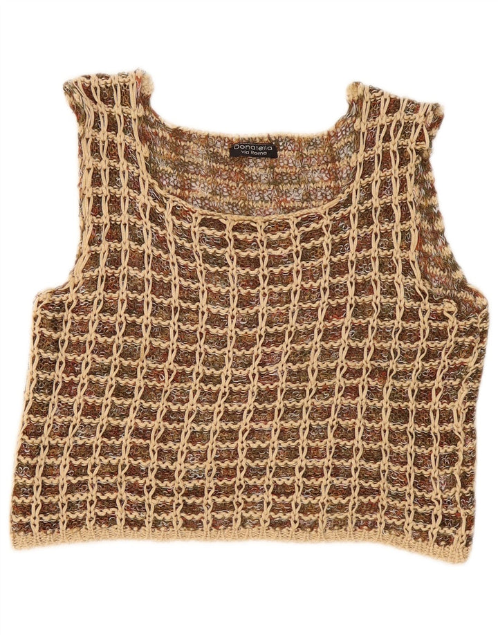 Donatella Womens Crop Crochet Blouse Top UK 12 Medium Multicoloured