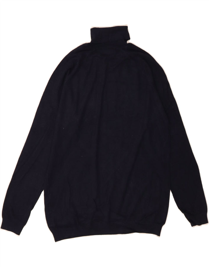 ZARA Mens Roll Neck Jumper Sweater Medium Navy Blue Viscose Vintage Zara and Second-Hand Zara from Messina Hembry 