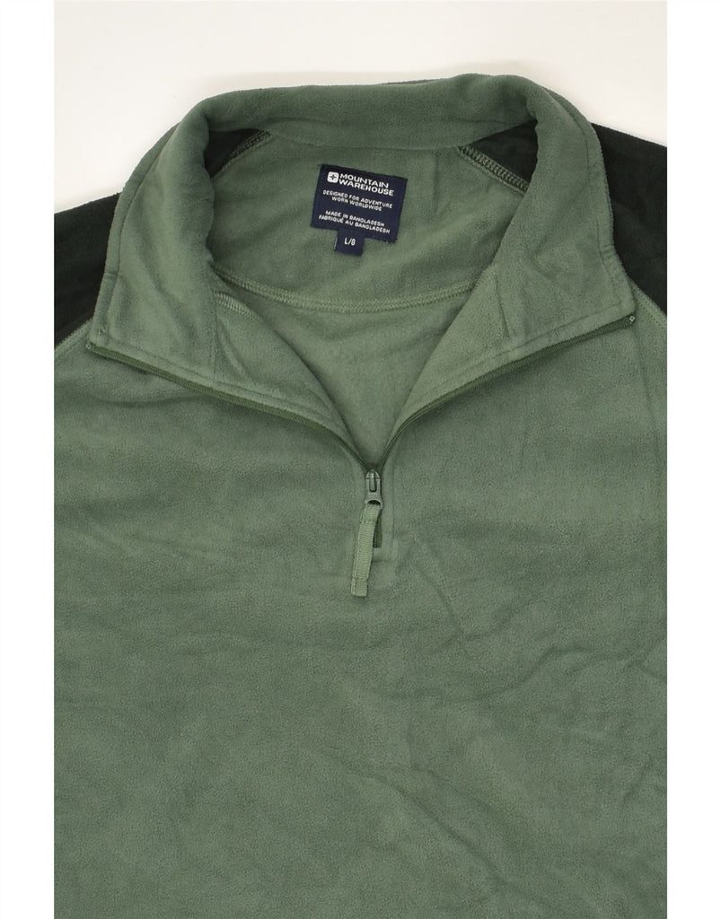 MOUNTAIN WAREHOUSE Mens Zip Neck Fleece Jumper Large Green Colourblock | Vintage Mountain Warehouse | Thrift | Second-Hand Mountain Warehouse | Used Clothing | Messina Hembry 