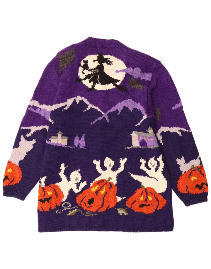 VINTAGE Womens Graphic Cardigan Sweater UK 20 2XL Purple Colourblock Wool