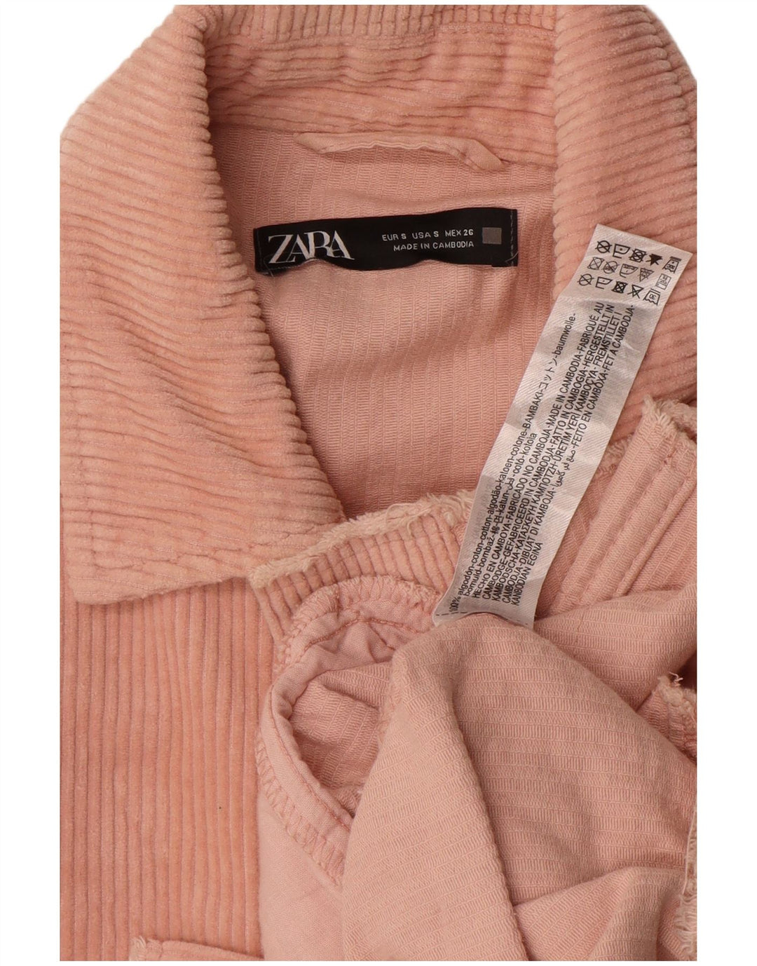 Zara Womens Oversized Corduroy Jacket UK 10 Small Pink Cotton