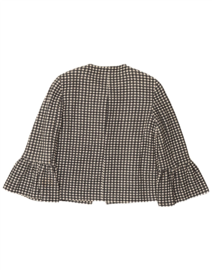 Zara Womens 1 Button 3/4 Sleeve Blazer Jacket UK 10 Small Black Check