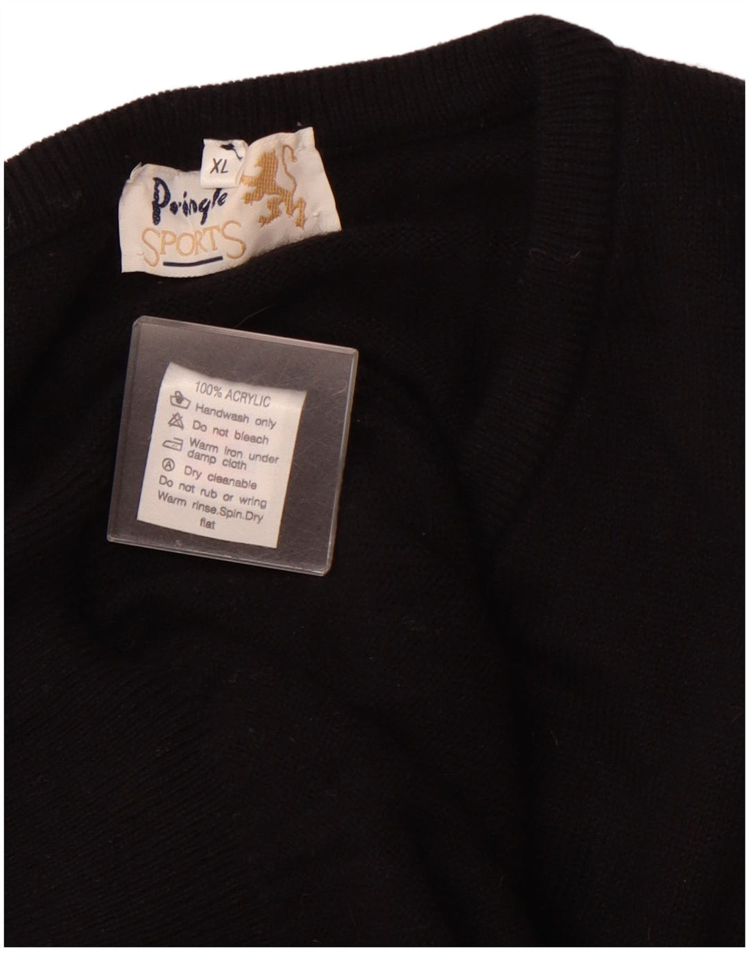 PRINGLE Mens V-Neck Jumper Sweater XL Black Argyle/Diamond Acrylic