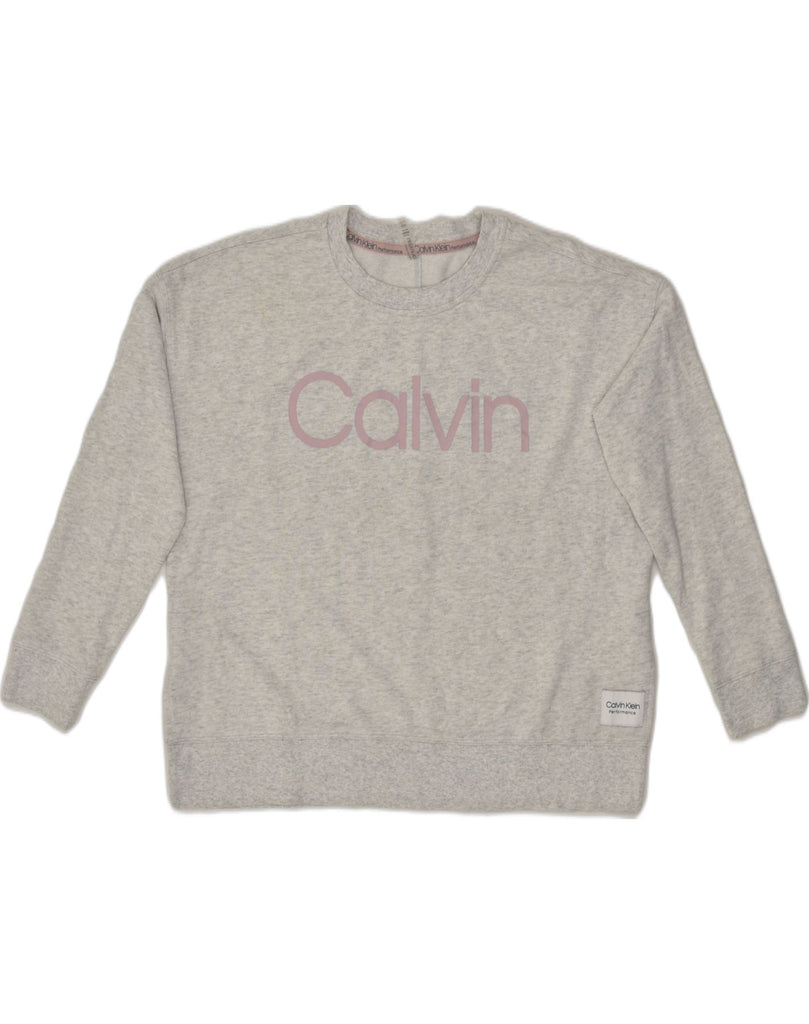 CALVIN KLEIN Womens Graphic Sweatshirt Jumper UK 14 Medium Grey Cotton | Vintage Calvin Klein | Thrift | Second-Hand Calvin Klein | Used Clothing | Messina Hembry 