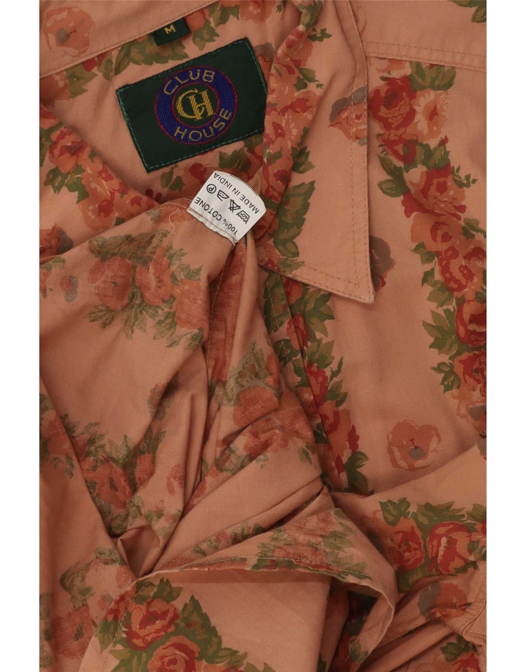 Vintage Mens Short Sleeve Shirt Medium Pink Floral Cotton