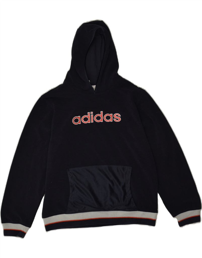 ADIDAS Boys Fleece Graphic Hoodie Jumper 14-15 Years XL Navy Blue | Vintage Adidas | Thrift | Second-Hand Adidas | Used Clothing | Messina Hembry 