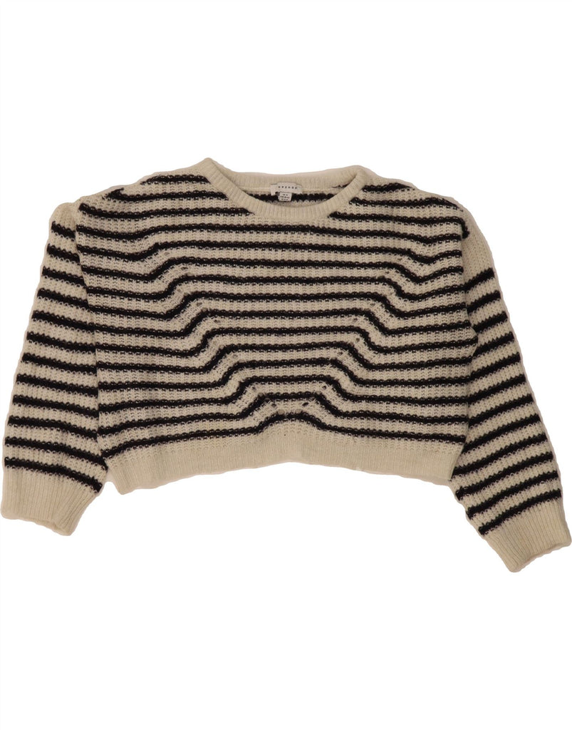 TOPSHOP Womens Crop Boat Neck Jumper Sweater UK 12 Medium Beige Striped Vintage Topshop and Second-Hand Topshop from Messina Hembry 