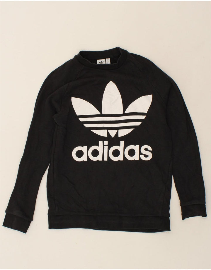 ADIDAS Womens Oversized Graphic Sweatshirt Jumper UK 8 Small Black Cotton Vintage Adidas and Second-Hand Adidas from Messina Hembry 