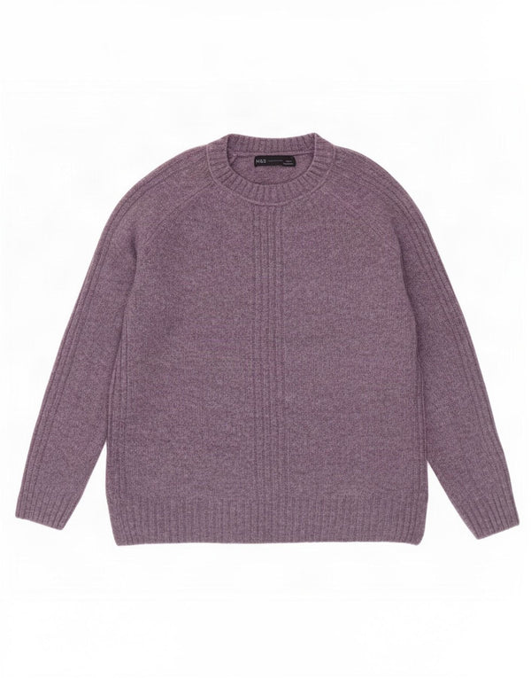 Marks & Spencer Womens Crew Neck Jumper Sweater UK 10 Small Purple Acrylic