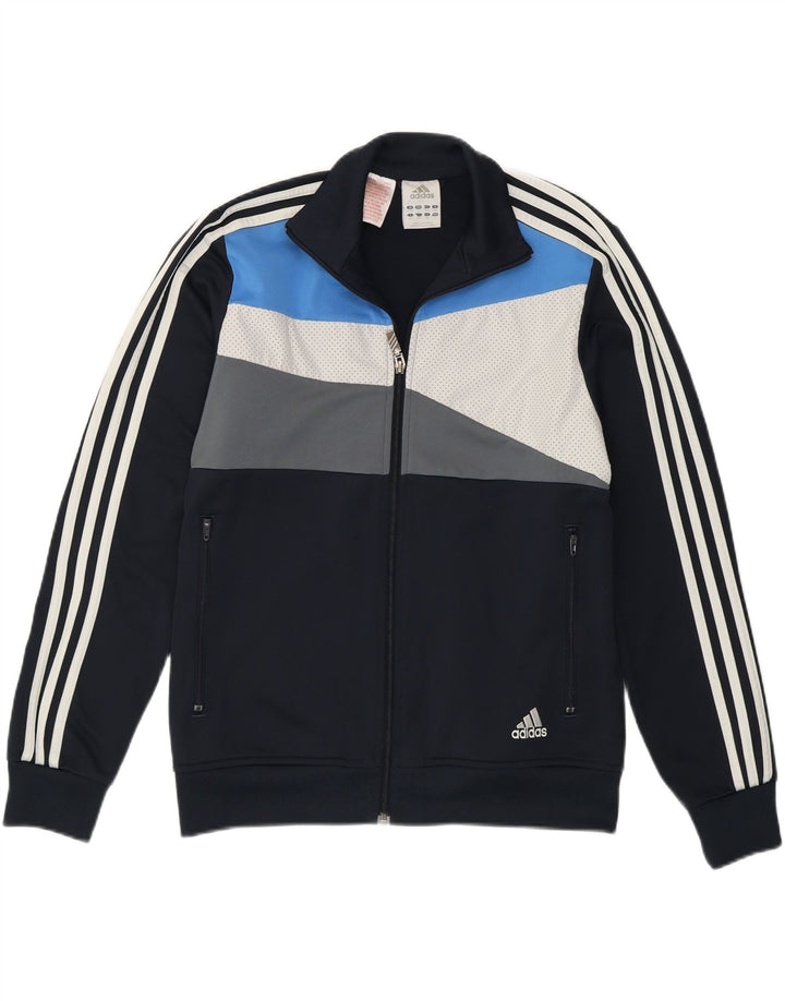 Adidas Boys Tracksuit Top Jacket 13-14 Years Navy Blue Colourblock