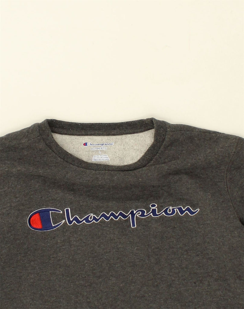 CHAMPION Womens Graphic Sweatshirt Jumper UK 14 Large Grey | Vintage Champion | Thrift | Second-Hand Champion | Used Clothing | Messina Hembry 