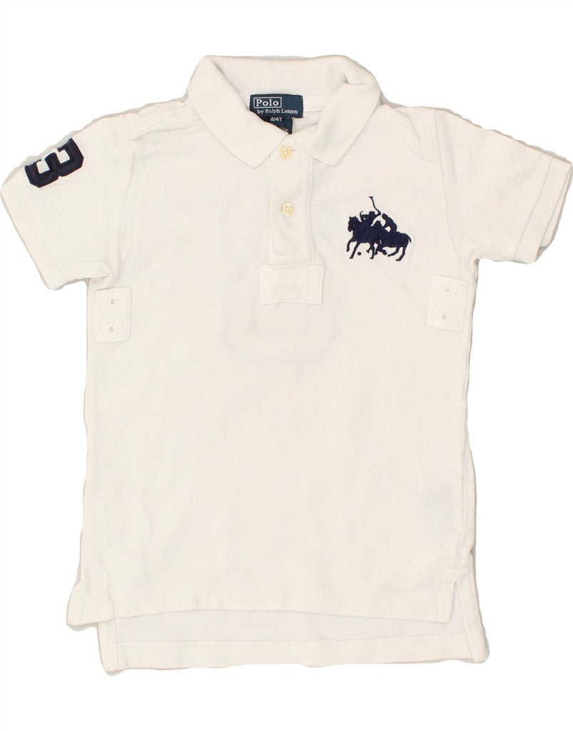 POLO RALPH LAUREN Boys Graphic Polo Shirt 3-4 Years White Cotton | Vintage Polo Ralph Lauren | Thrift | Second-Hand Polo Ralph Lauren | Used Clothing | Messina Hembry 