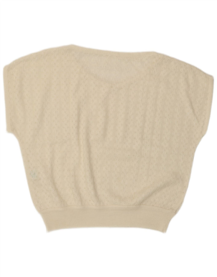 VINTAGE Womens Short Sleeve V-Neck Jumper Sweater IT 46 Large White