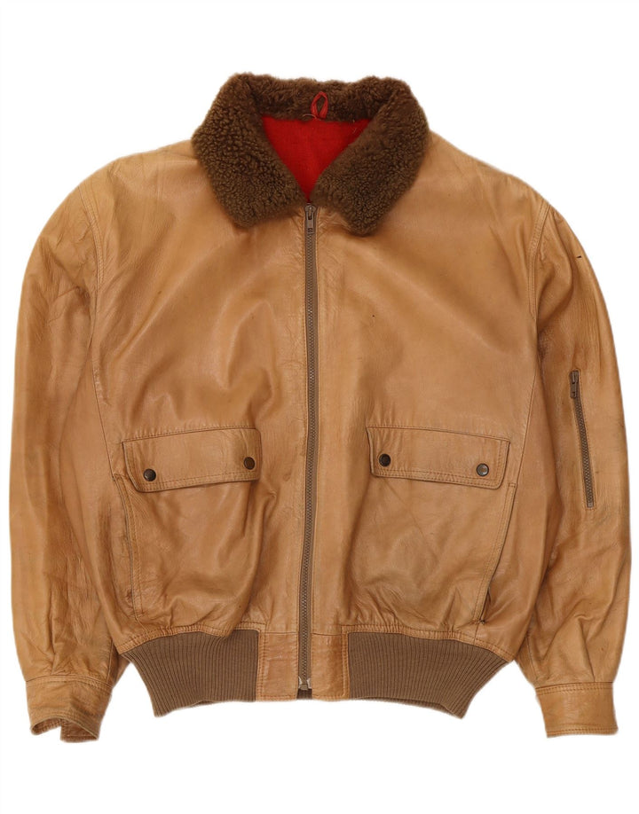 Maren Mens Leather Jacket IT 54 2XL Beige Colourblock Leather