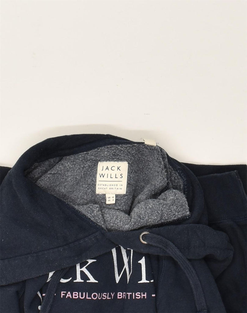 JACK WILLS Womens Graphic Hoodie Jumper UK 10 Small  Navy Blue Cotton | Vintage Jack Wills | Thrift | Second-Hand Jack Wills | Used Clothing | Messina Hembry 