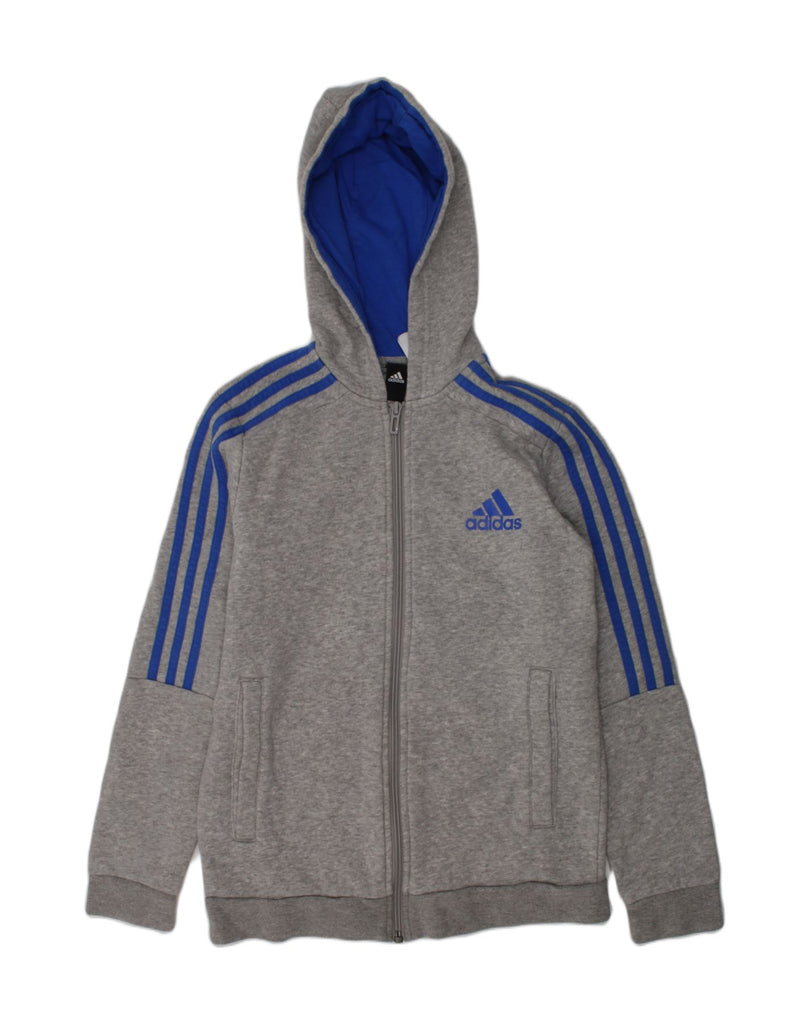 ADIDAS Boys Zip Hoodie Sweater 11-12 Years Grey Cotton | Vintage Adidas | Thrift | Second-Hand Adidas | Used Clothing | Messina Hembry 