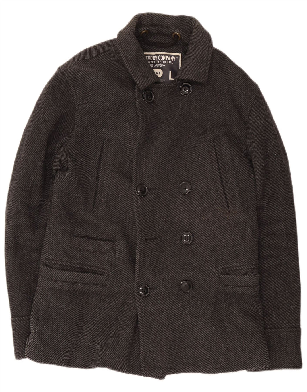 Superdry Mens Pea Coat UK 40 Large Grey Wool