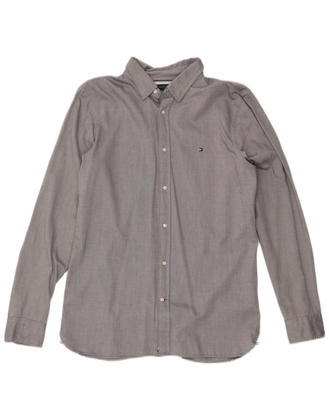 TOMMY HILFIGER Mens Slim Fit Shirt Large Grey Cotton
