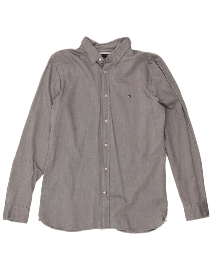 TOMMY HILFIGER Mens Slim Fit Shirt Large Grey Cotton