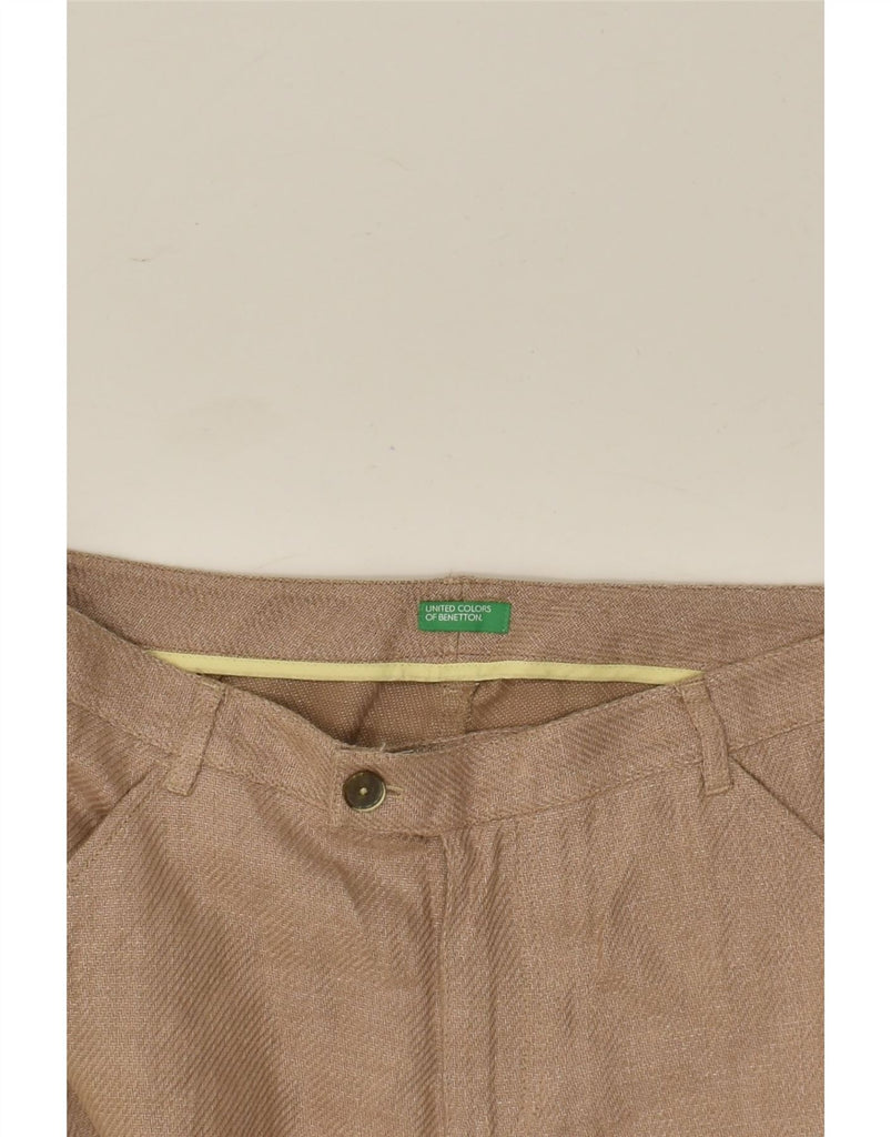 BENETTON Womens Straight Cropped Trousers IT 48 XL W36 L26 Brown Linen | Vintage Benetton | Thrift | Second-Hand Benetton | Used Clothing | Messina Hembry 