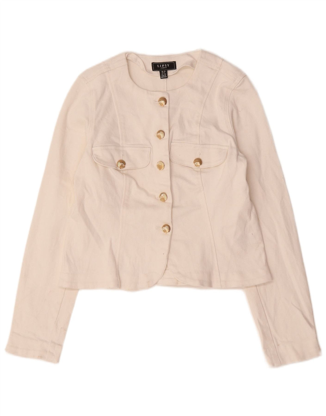 Lipsy Womens Crop 5 Button Blazer Jacket UK 12 Medium White Cotton