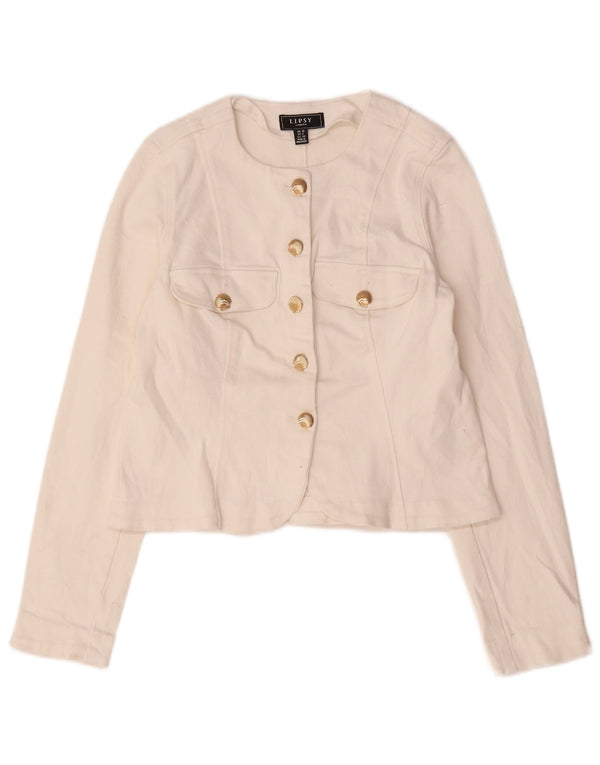 Lipsy Womens Crop 5 Button Blazer Jacket UK 12 Medium White Cotton