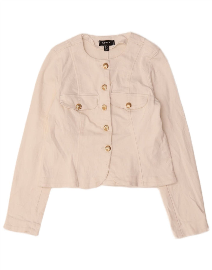 Lipsy Womens Crop 5 Button Blazer Jacket UK 12 Medium White Cotton