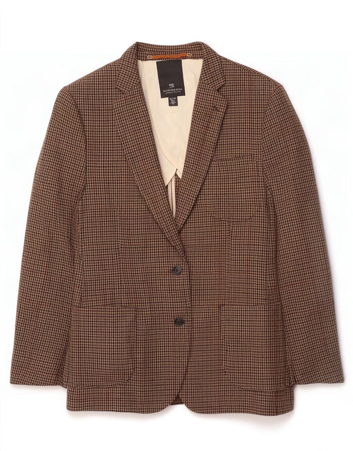 Scotch & Soda Mens 2 Button Blazer Jacket IT 52 XL Brown Houndstooth Wool