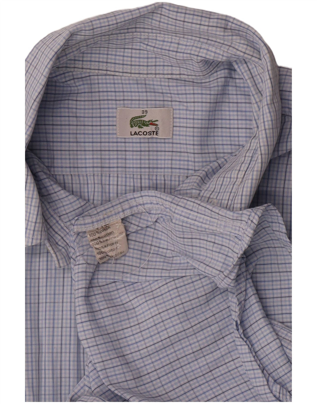 Lacoste Mens Short Sleeve Shirt Size 39 Medium Blue Gingham Cotton