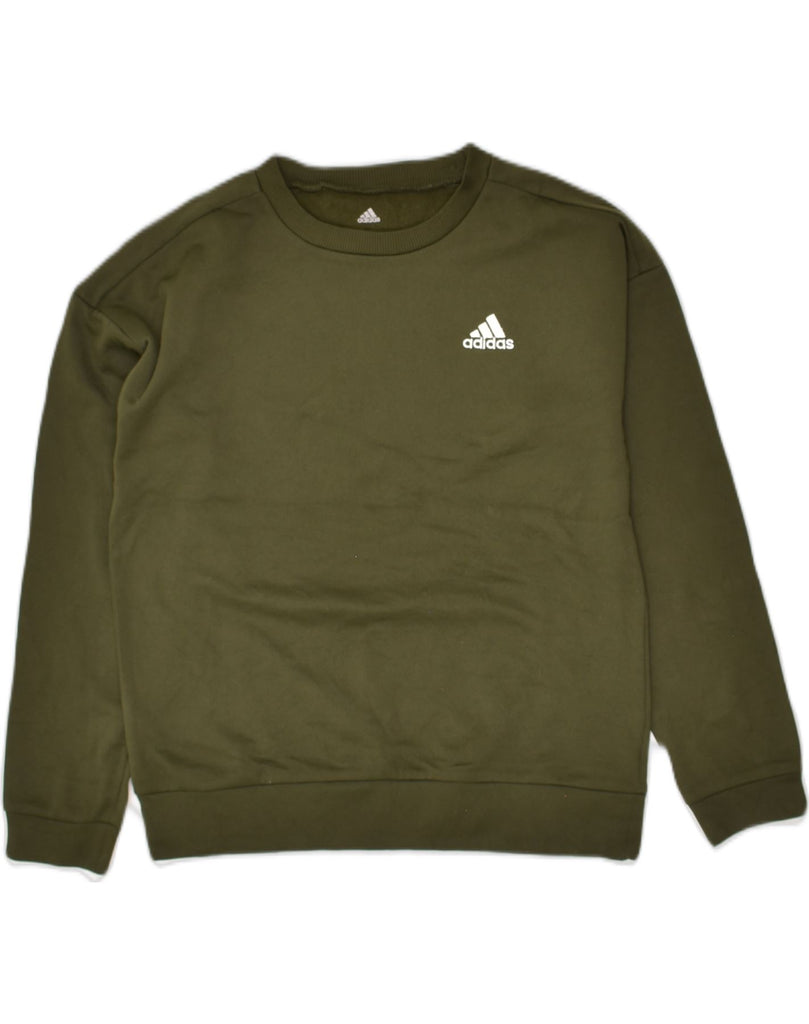 ADIDAS Boys Sweatshirt Jumper 12-13 Years Khaki Polyester | Vintage Adidas | Thrift | Second-Hand Adidas | Used Clothing | Messina Hembry 