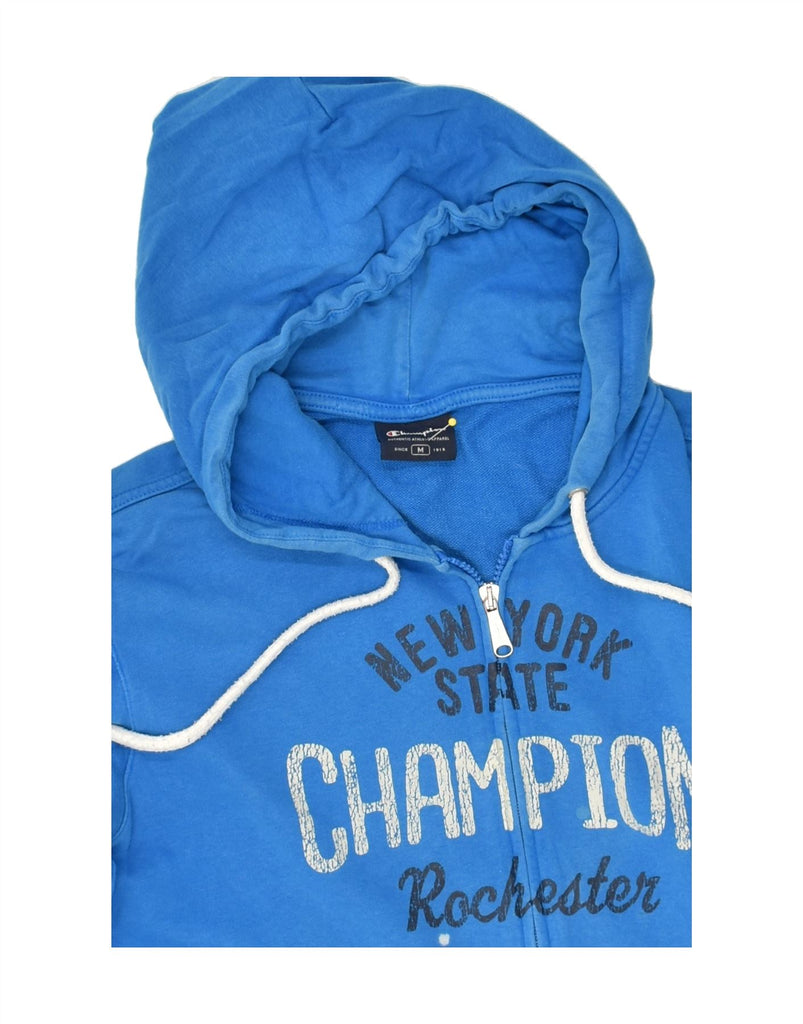 CHAMPION Mens Rochester Graphic Zip Hoodie Sweater Medium Blue Cotton | Vintage Champion | Thrift | Second-Hand Champion | Used Clothing | Messina Hembry 