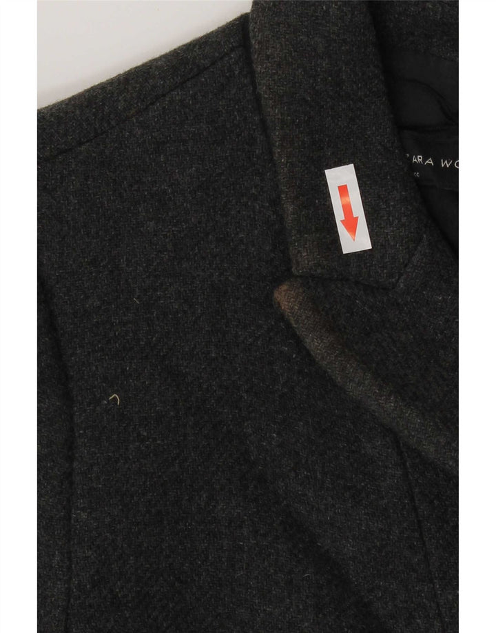Zara Womens Double Breasted Coat UK 6 XS Grey Wool
