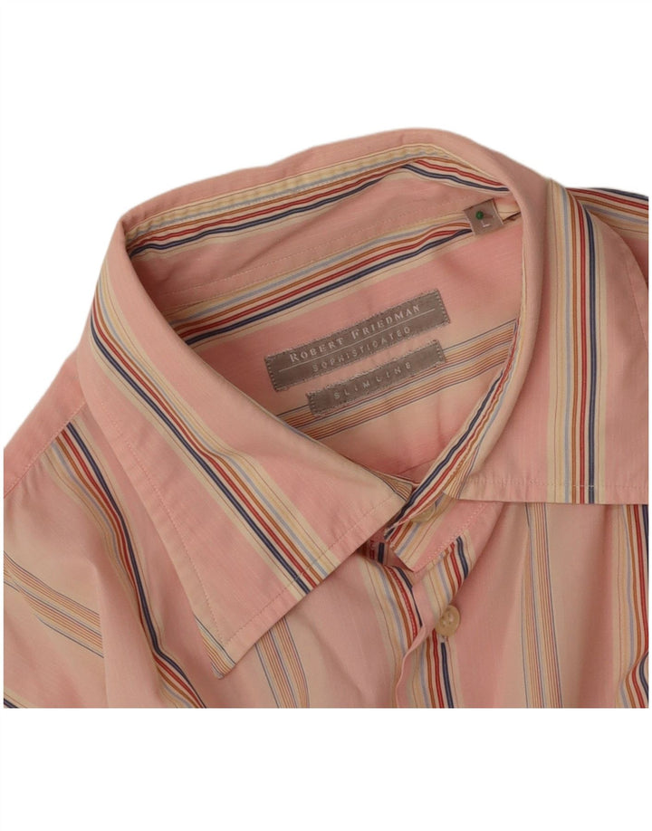 ROBERT FRIEDMAN Mens Slim Shirt Large Pink Striped