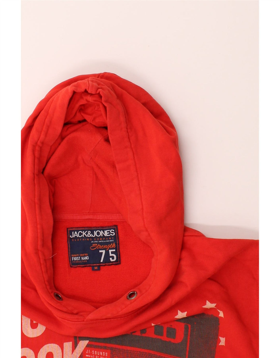 JACK & JONES Mens Graphic Hoodie Jumper Medium Red Cotton Vintage Jack & Jones and Second-Hand Jack & Jones from Messina Hembry 