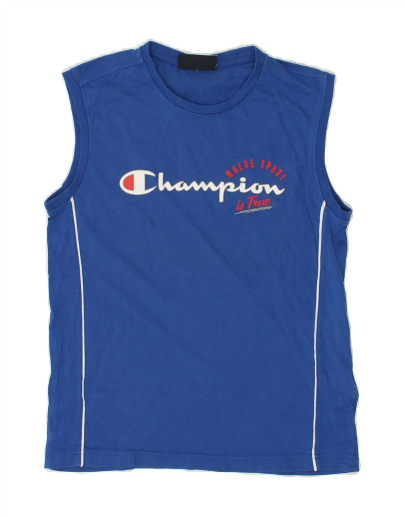 CHAMPION Boys Graphic Vest Top 11-12 Years Large  Blue Cotton | Vintage Champion | Thrift | Second-Hand Champion | Used Clothing | Messina Hembry 